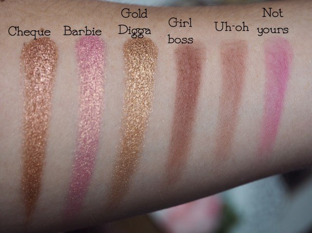 I Heart Makeup I Heart Chocolate Rose Gold Palette Middle Row Arm Swatches 